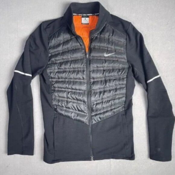 NIKE AEROLOFT 800 Running Jacket‎ Men Small Black Goose Down Hybrid Long Sleeve - Picture 1 of 10